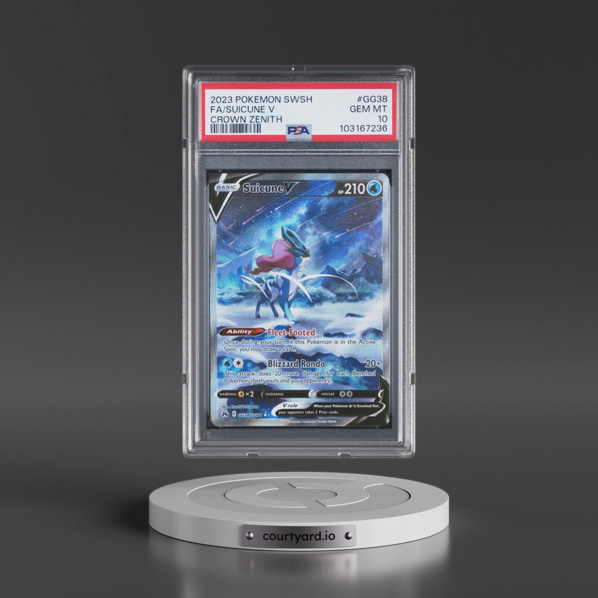 2023 Pokémon Sword and Shield Crown Zenith #GG38 Suicune V - Holo Full Art (PSA 10 GEM MINT)