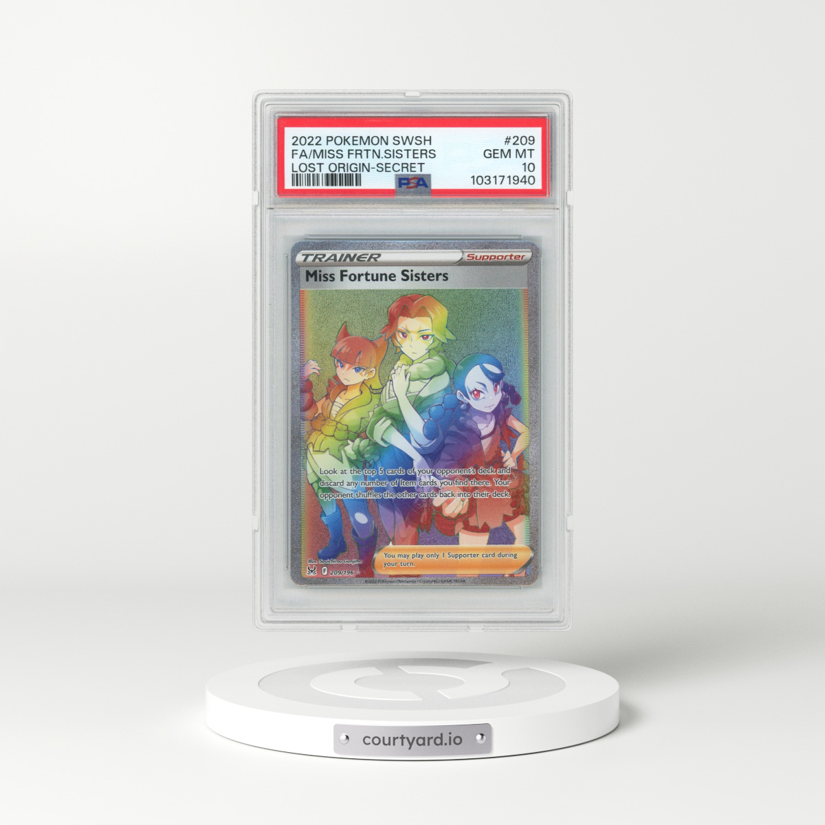 2022 Pokémon Sword & Shield Lost Origin #209 Miss Fortune Sisters - Full Art Secret (PSA 10 GEM MINT)