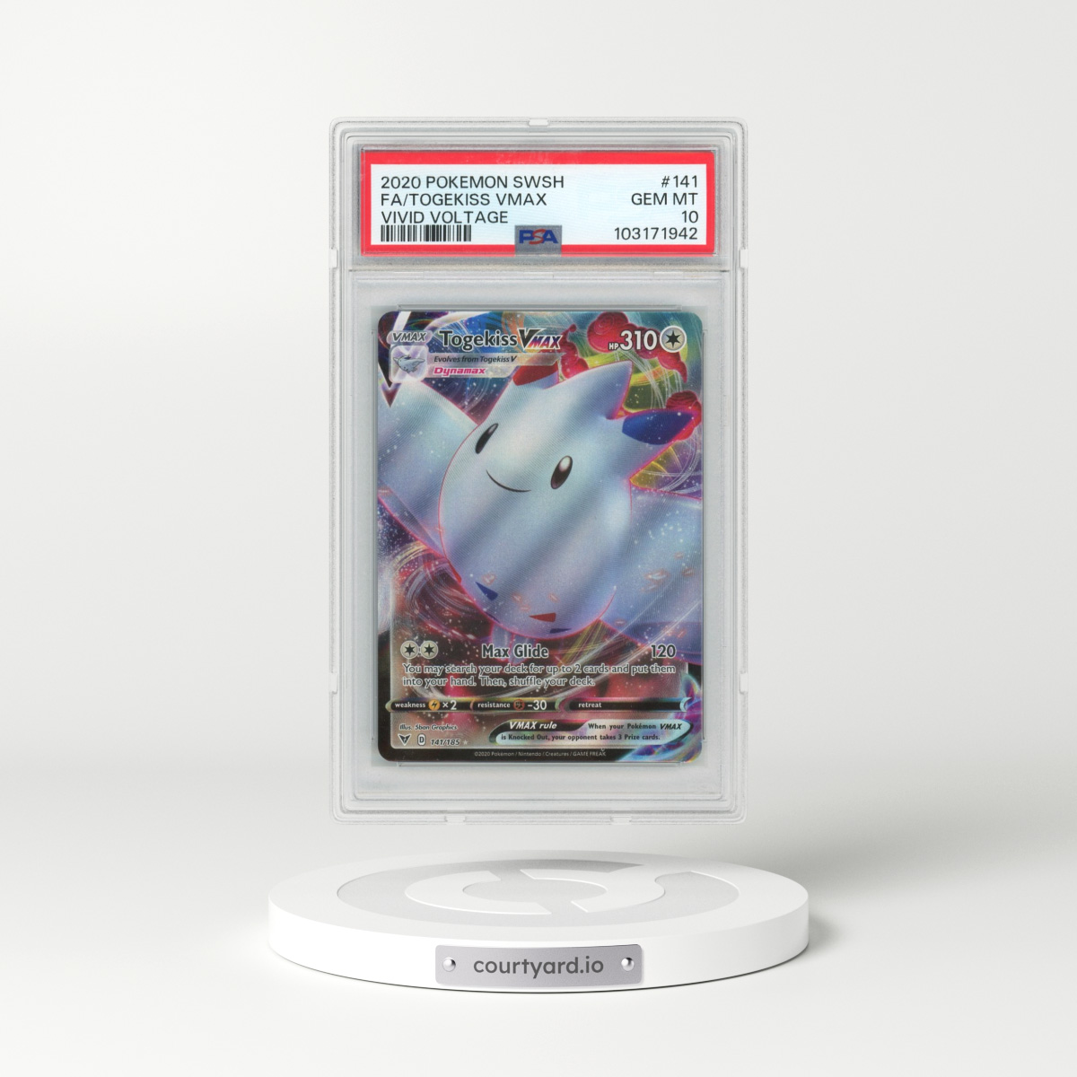 2020 Pokémon Sword & Shield Vivid Voltage #141 Togekiss Vmax - Full Art (PSA 10 GEM MINT)