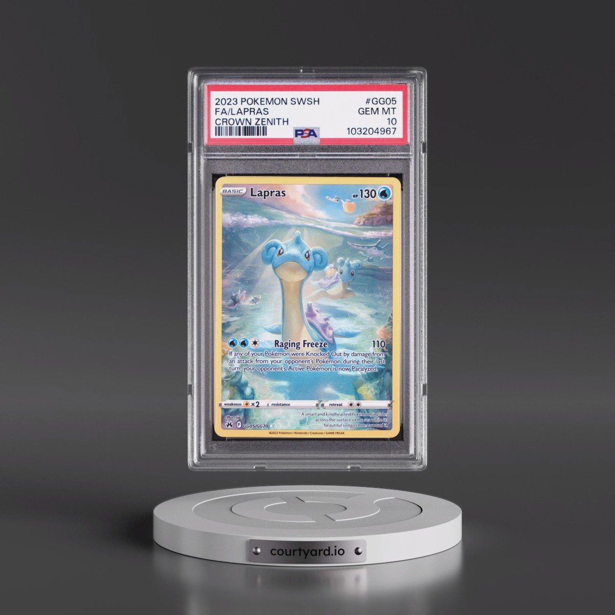 2023 Pokémon Sword and Shield Crown Zenith Lapras - Full Art #GG05 PSA 10