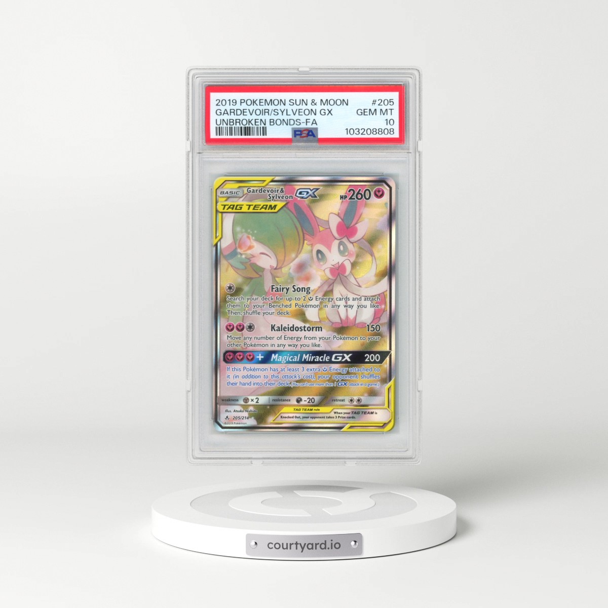 2019 Pokémon Sun & Moon Unbroken Bonds #205 Gardevoir & Sylveon GX - Holo Full Art (PSA 10 GEM MINT)