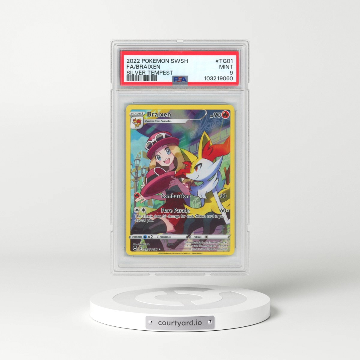 2022 Pokémon Sword & Shield Silver Tempest #TG01 Braixen - Full Art (PSA 9 MINT)