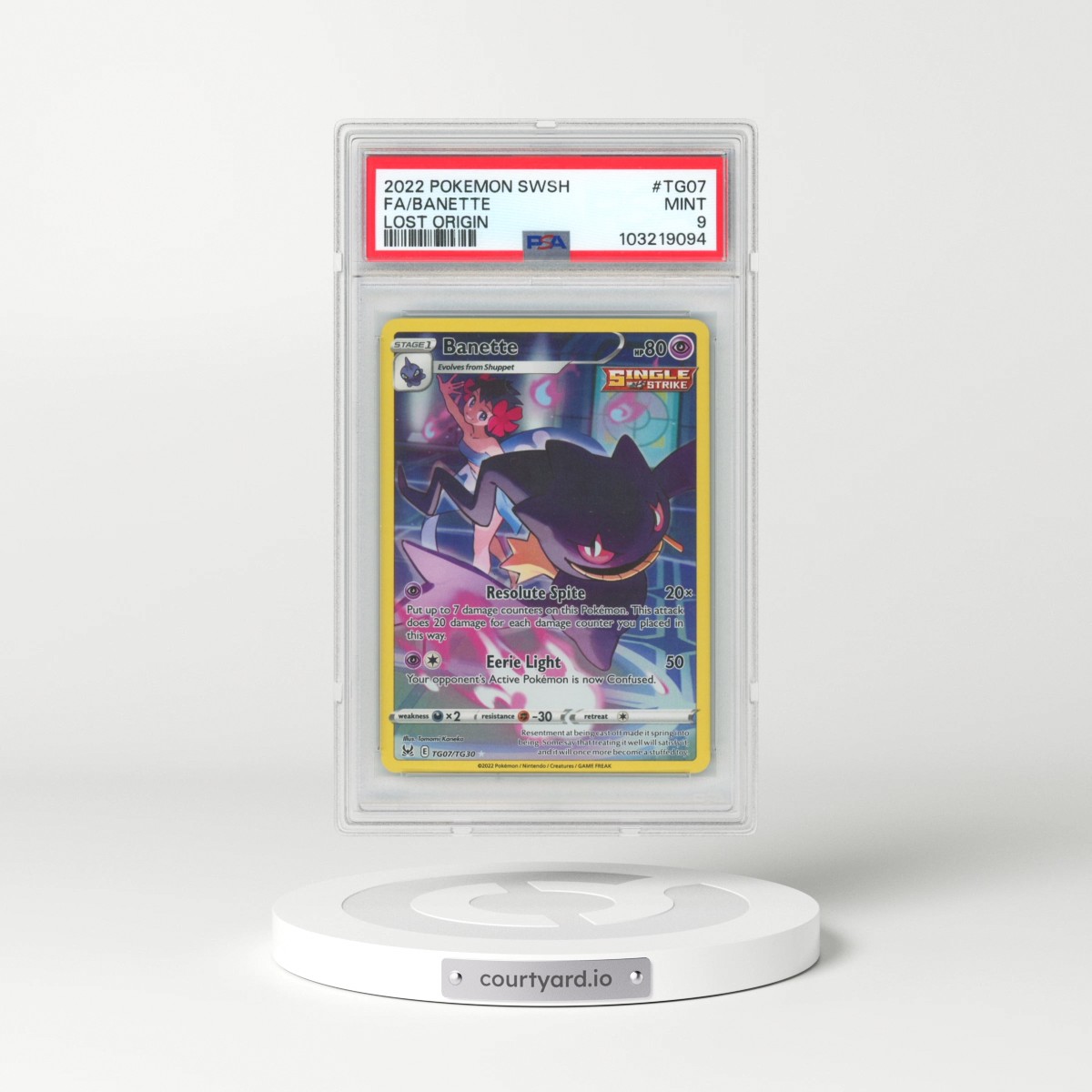 2022 Pokémon Sword & Shield Lost Origin #TG07 Banette - Full Art (PSA 9 MINT)
