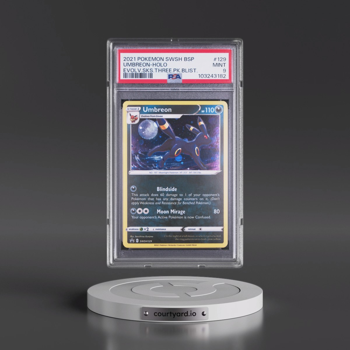 2021 Pokémon Swsh Black Star Promo #129 Umbreon - Holo Evolving Skies Three Pack Blisters (PSA 9 MINT)