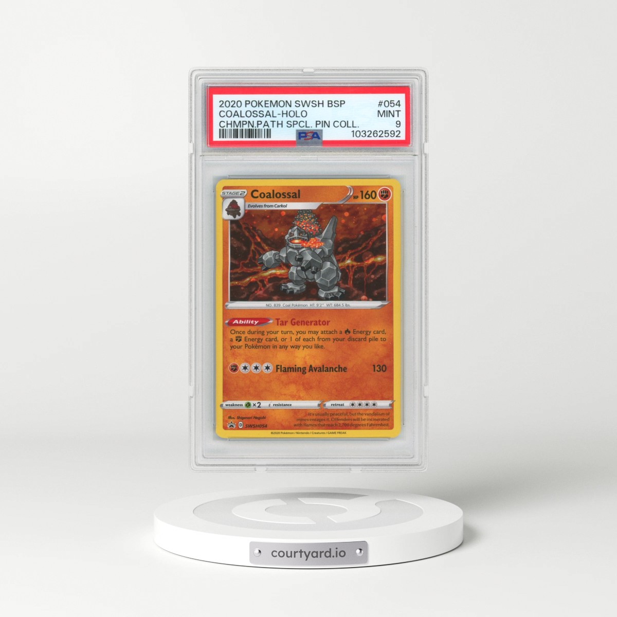 2020 Pokémon Swsh Black Star Promo #054 Coalossal - Holo Champion's Path Special Pin Collection (PSA 9 MINT)