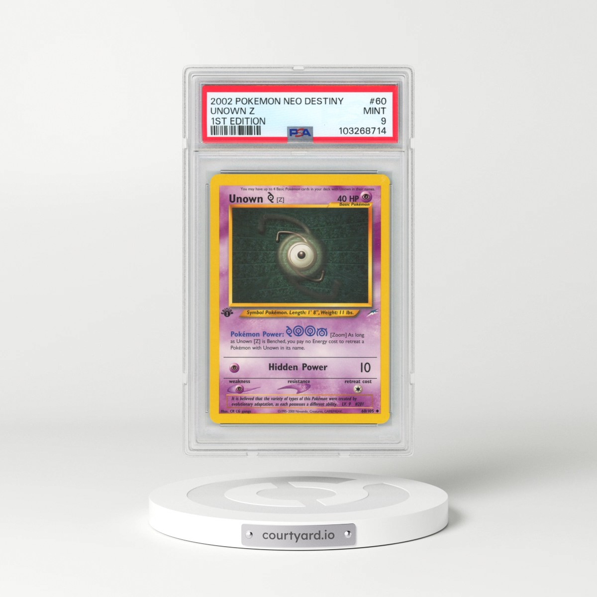 2002 Pokémon Neo Destiny #60 Unown Z - 1st Edition (PSA 9 MINT)