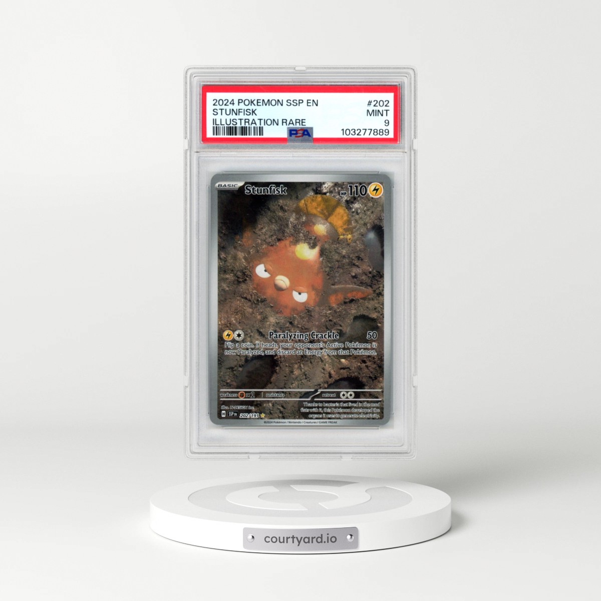 2024 Pokémon Ssp EN-Surging Sparks #202 Stunfisk - Illustration Rare (PSA 9 MINT)