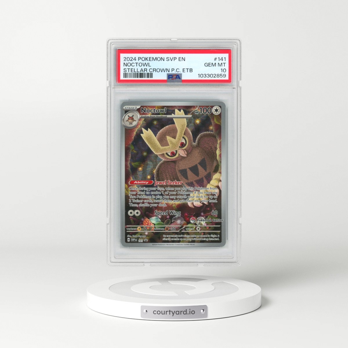 2024 Pokémon Svp EN-SV Black Star Promo #141 Noctowl - Stellar Crown Pokemon Center Elite Trainer Box (PSA 10 GEM MINT)