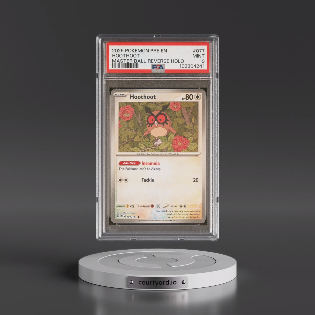 2025 Pokémon Pre EN-Prismatic Evolutions #077 Hoothoot - Reverse Holo Master Ball (PSA 9 MINT)