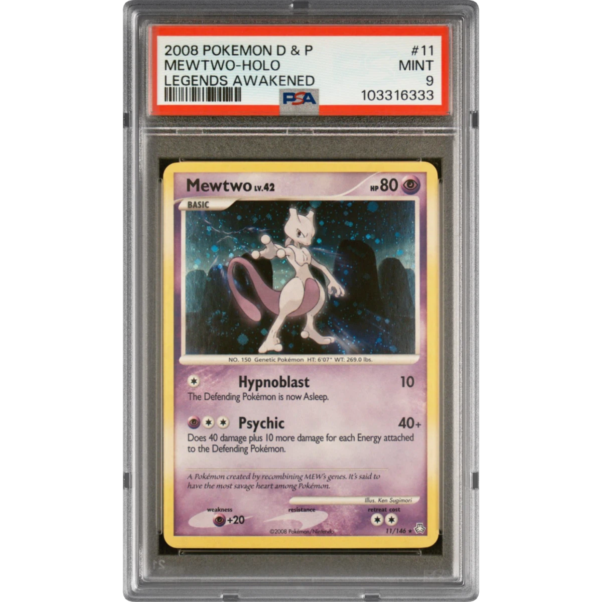 2008 Pokémon Diamond & Pearl Legends Awakened #11 Mewtwo - Holo (PSA 9 MINT)