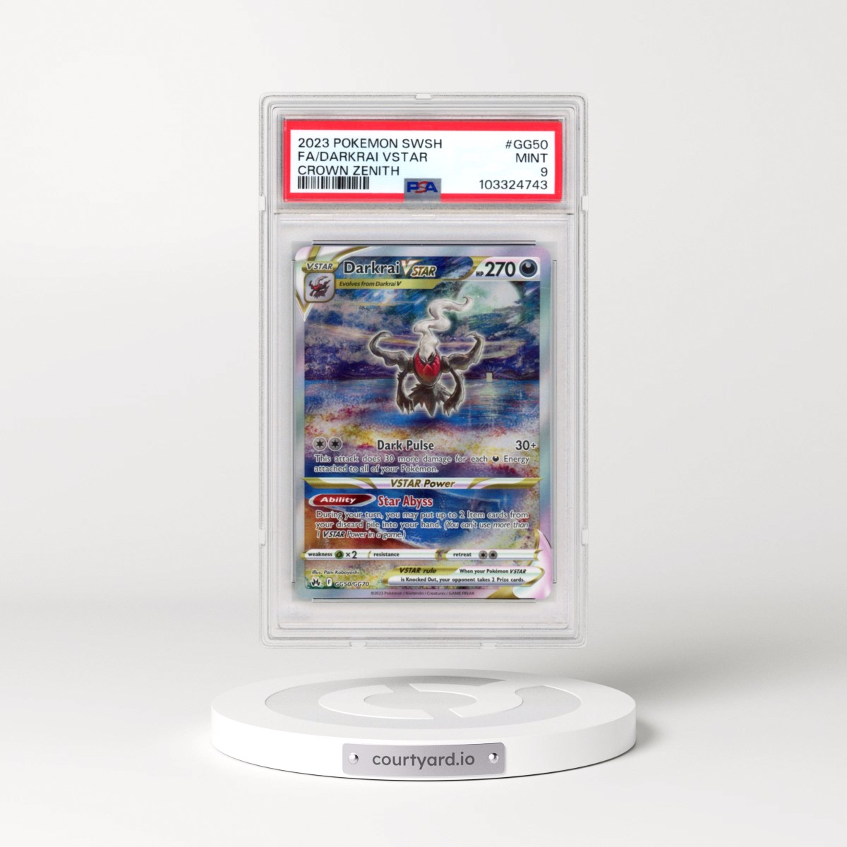 2023 Pokémon Sword and Shield Crown Zenith #GG50 Darkrai Vstar - Full Art (PSA 9 MINT)
