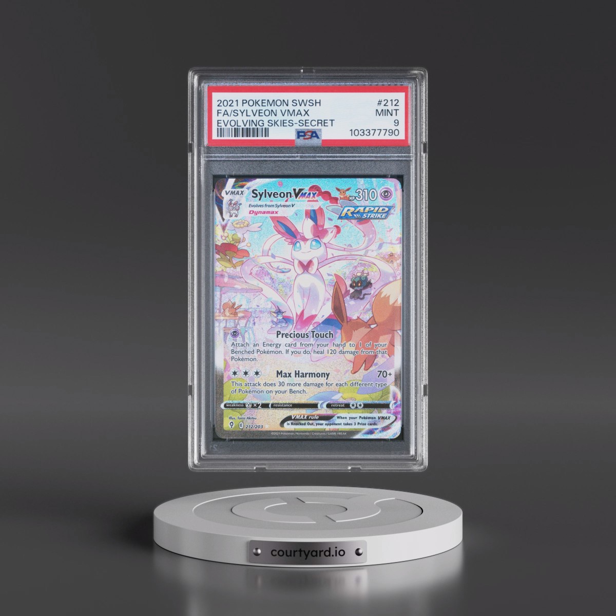 2021 Pokémon Sword & Shield Evolving Skies #212 Sylveon Vmax - Full Art Secret (PSA 9 MINT)