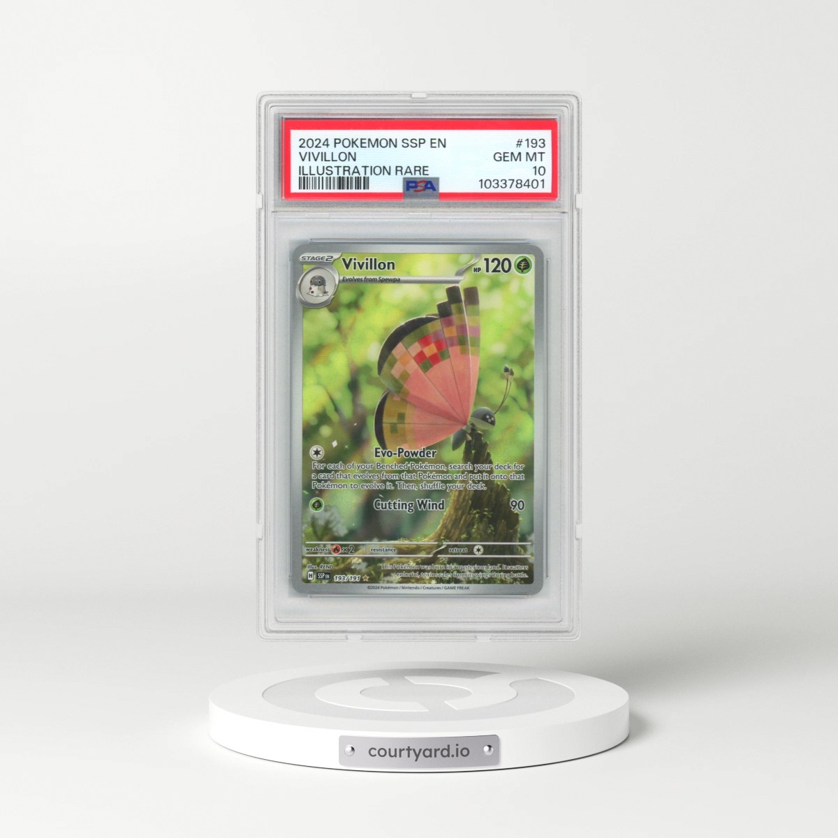 2024 Pokémon Ssp EN-Surging Sparks #193 Vivillon - Illustration Rare (PSA 10 GEM MINT)
