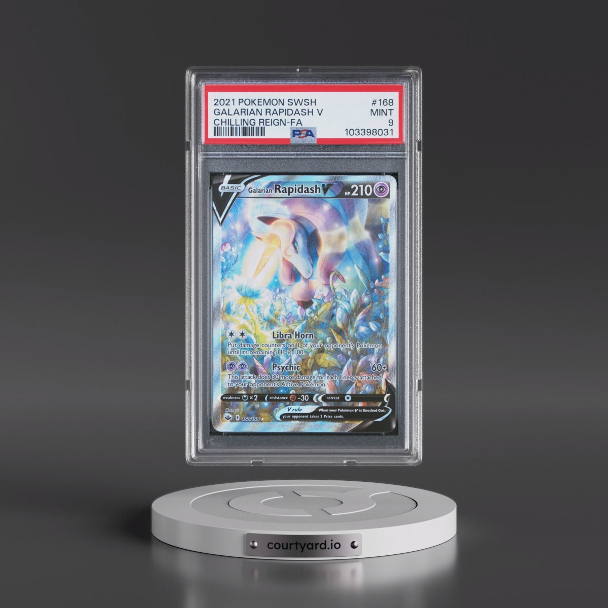 2021 Pokémon Sword & Shield Chilling Reign #168 Galarian Rapidash V - Holo Full Art (PSA 9 MINT)