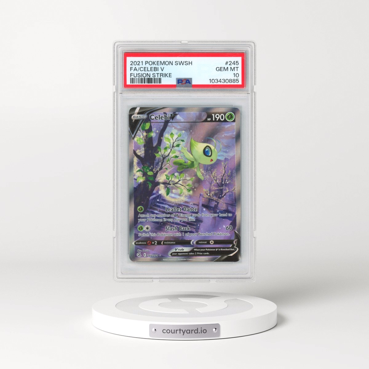 2021 Pokémon Sword & Shield Fusion Strike #245 Celebi V - Holo Full Art (PSA 10 GEM MINT)