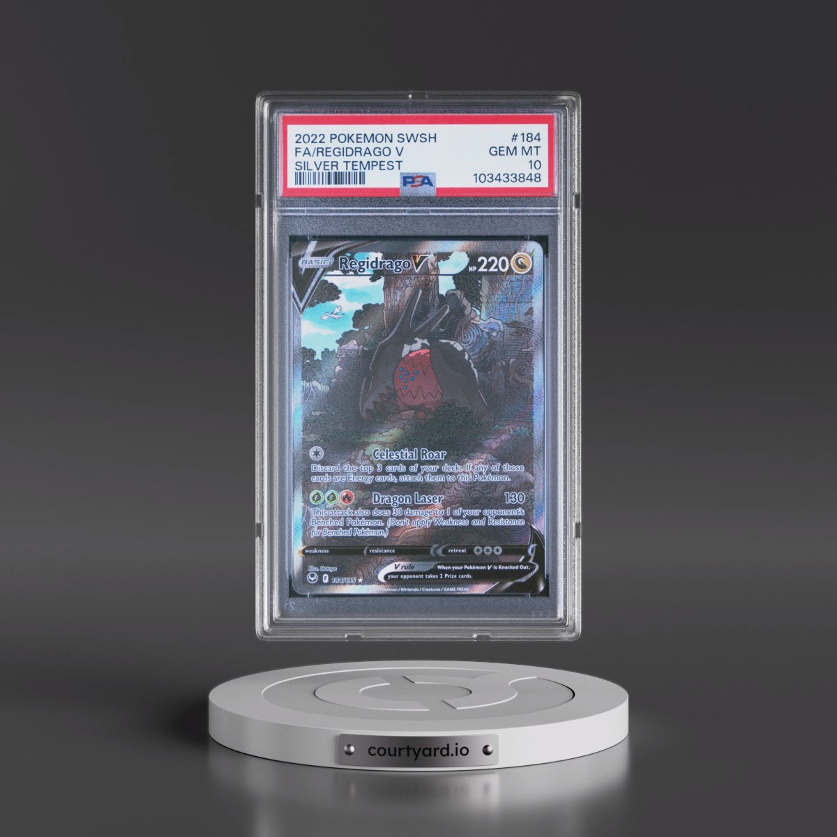 2022 Pokémon Sword & Shield Silver Tempest #184 Regidrago V - Holo Full Art (PSA 10 GEM MINT)