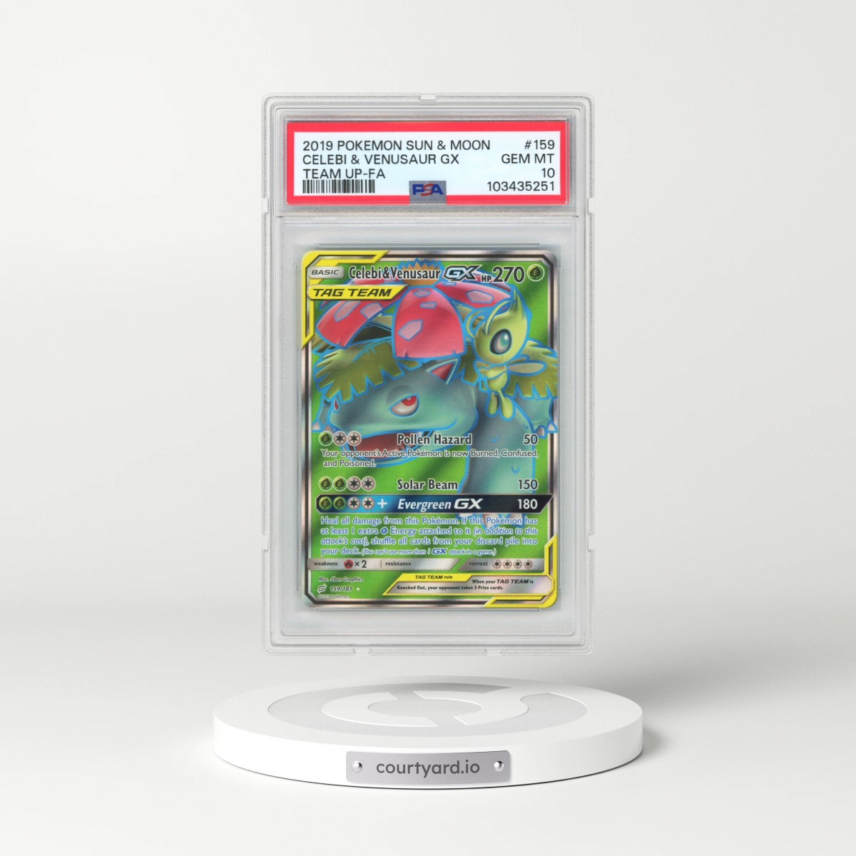 2019 Pokémon Sun & Moon Team Up #159 Celebi & Venusaur GX - Holo Full Art (PSA 10 GEM MINT)