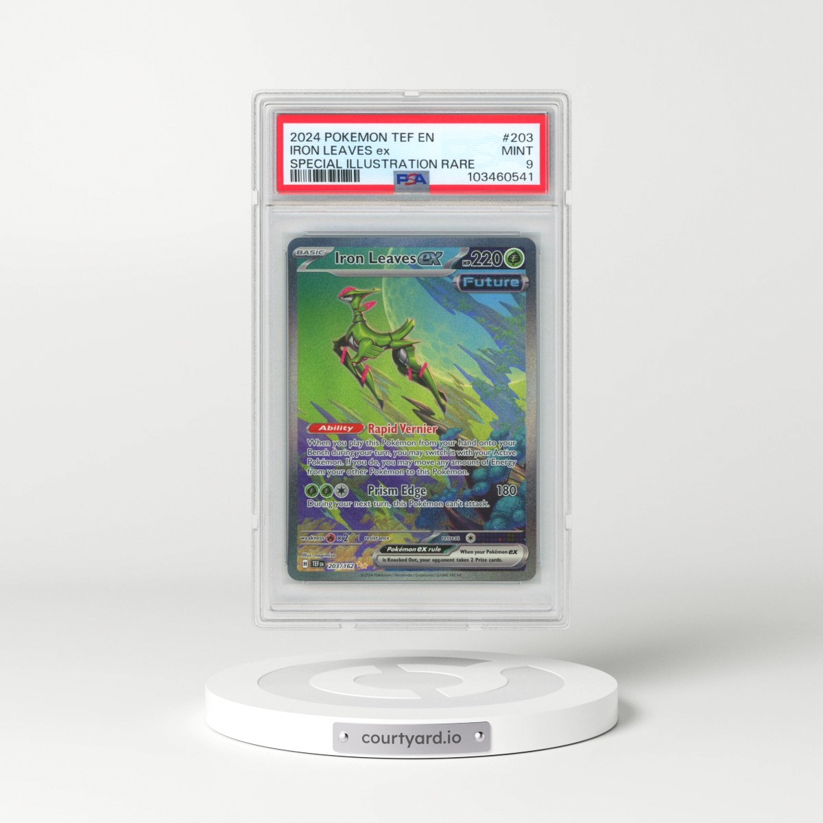 2024 Pokémon Tef EN-Temporal Forces #203 Iron Leaves EX - Holo Special Illustration Rare (PSA 9 MINT)