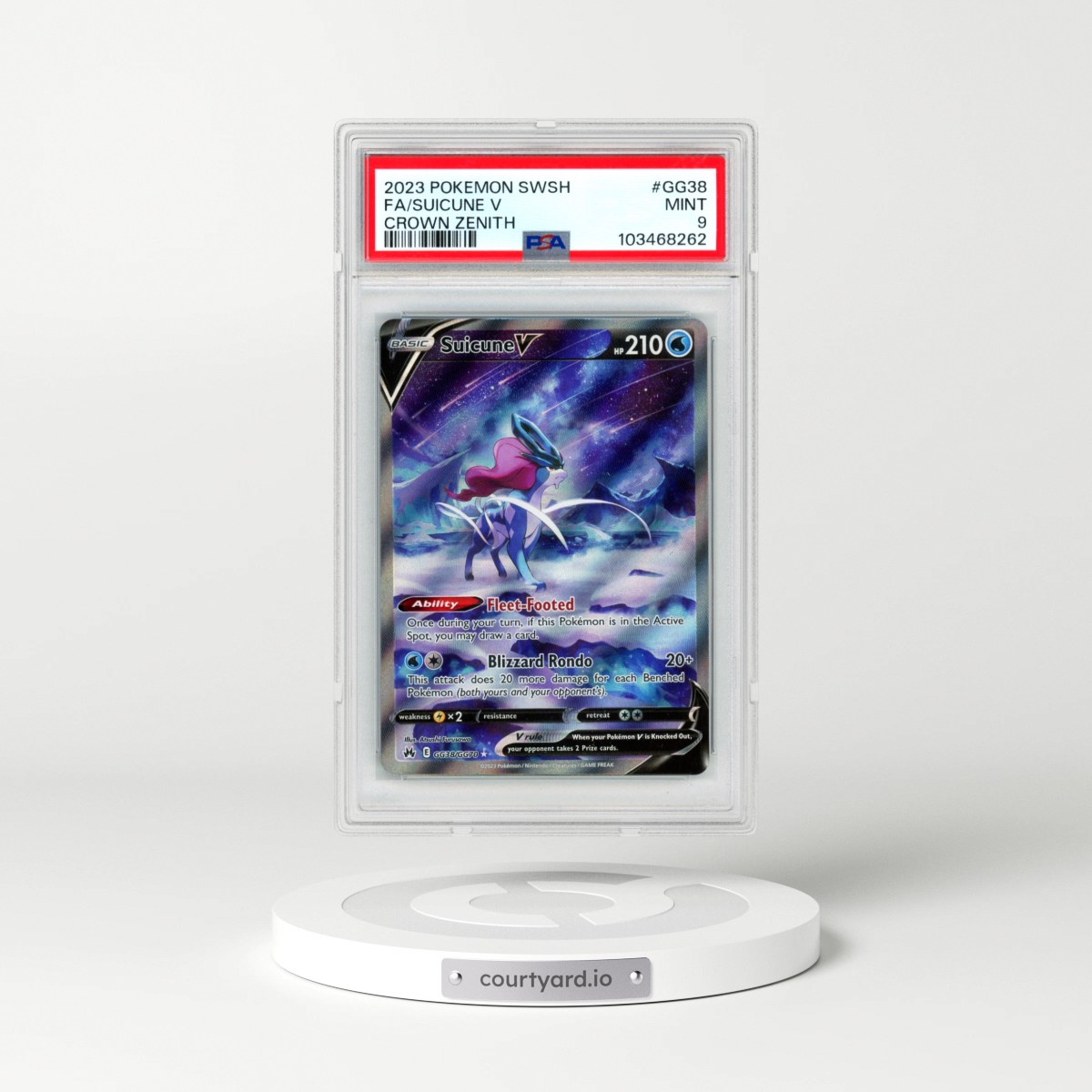 2023 Pokémon Sword and Shield Crown Zenith #GG38 Suicune V - Holo Full Art (PSA 9 MINT)
