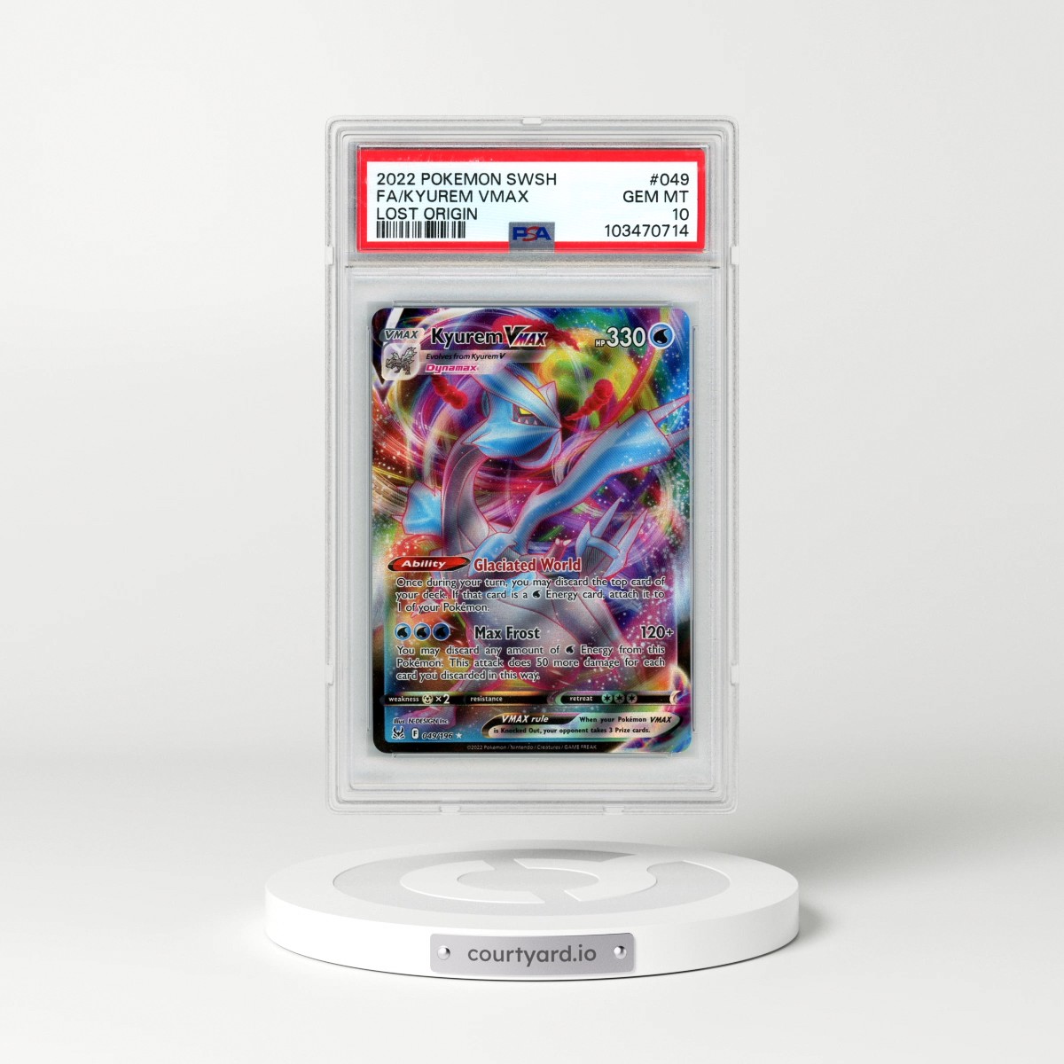 2022 Pokémon Sword & Shield Lost Origin #049 Kyurem Vmax - Full Art (PSA 10 GEM MINT)