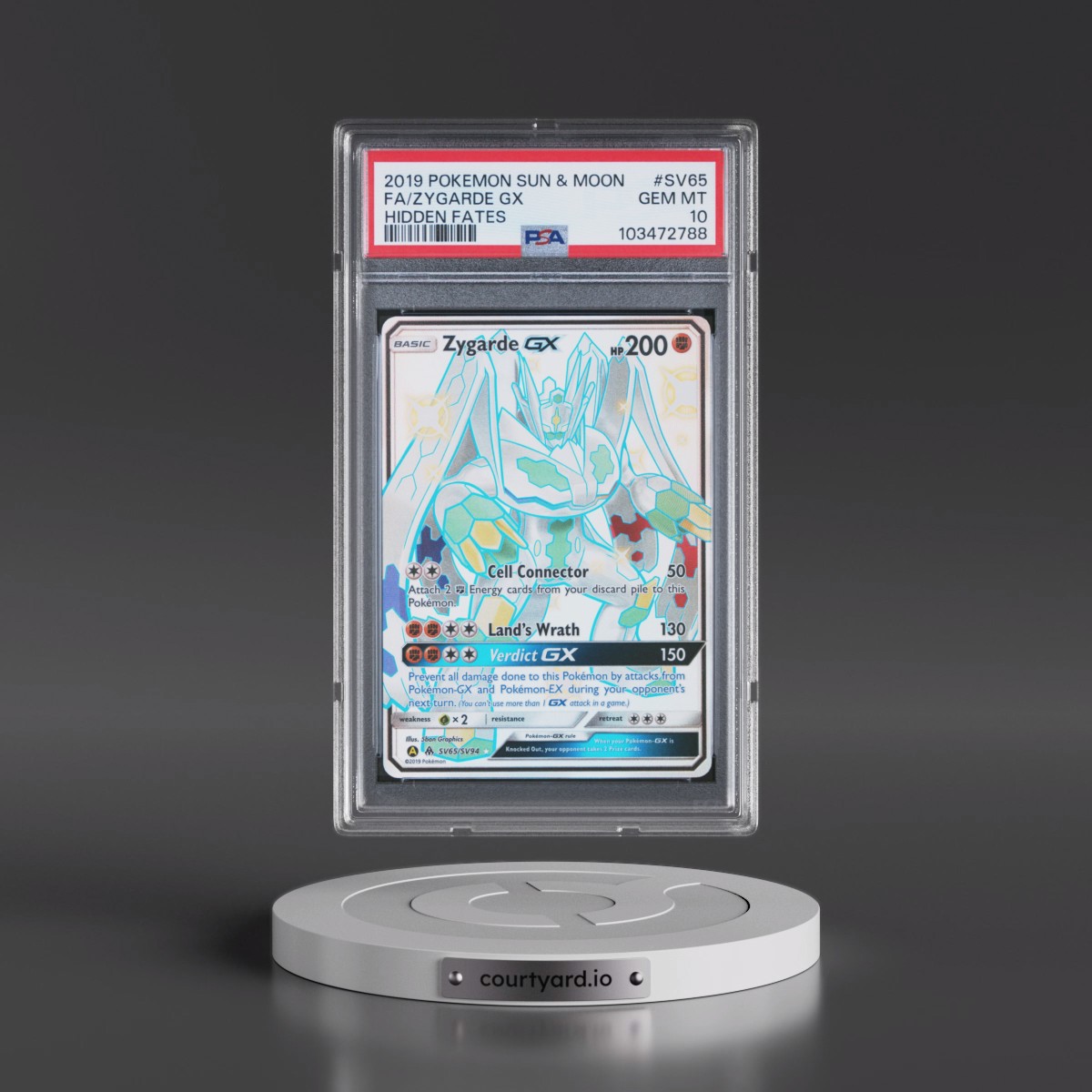 2019 Pokémon Sun & Moon Hidden Fates Zygarde GX - Holo Full Art #SV65 PSA 10