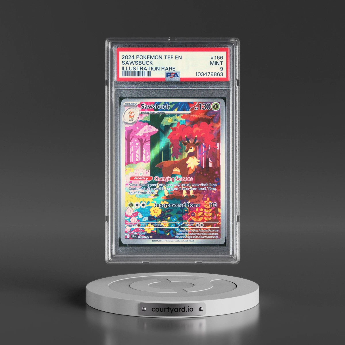 2024 Pokémon Tef EN-Temporal Forces #166 Sawsbuck - Illustration Rare (PSA 9 MINT)