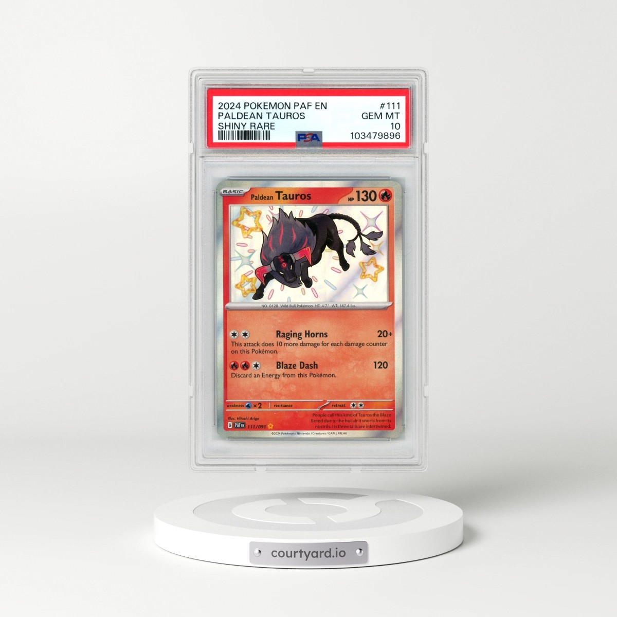 2024 Pokémon Paf EN-Paldean Fates #111 Paldean Tauros - Shiny Rare (PSA 10 GEM MINT)
