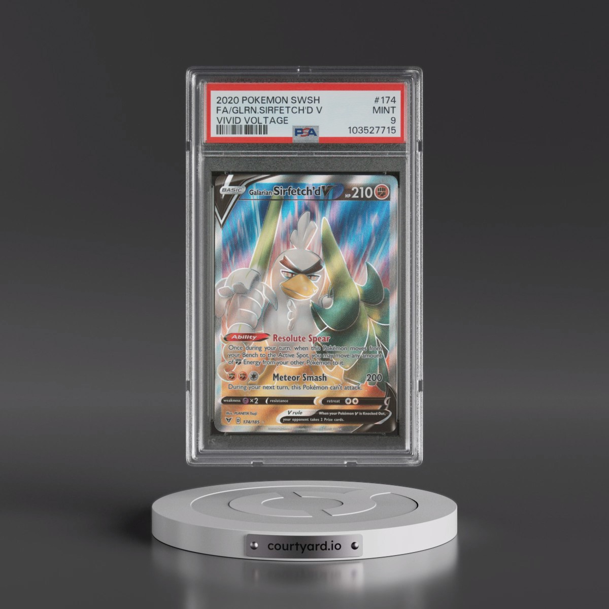 2020 Pokémon Sword & Shield Vivid Voltage #174 Galarian Sirfetch'd V - Holo Full Art (PSA 9 MINT)