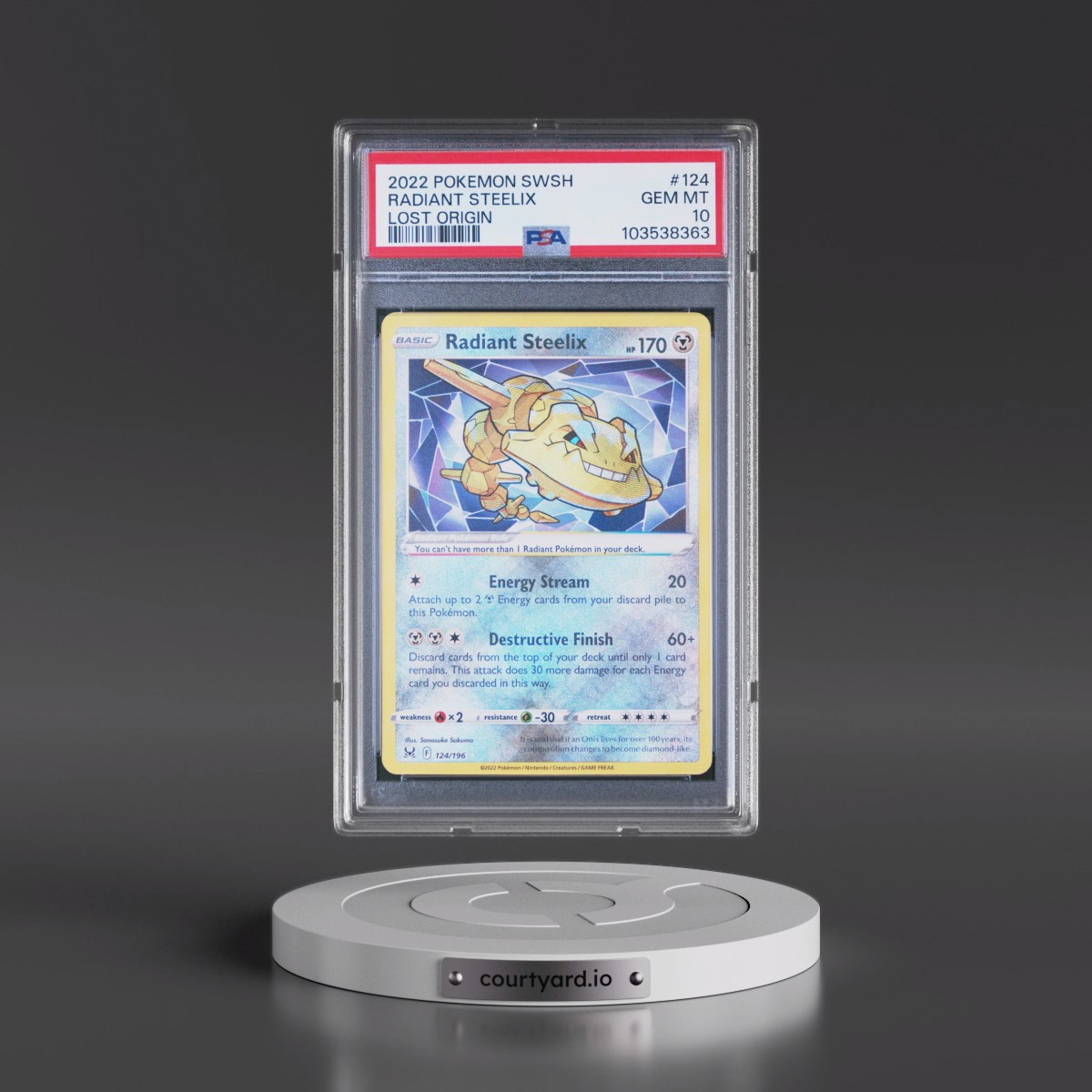 2022 Pokémon Sword & Shield Lost Origin #124 Radiant Steelix - Holo (PSA 10 GEM MINT)