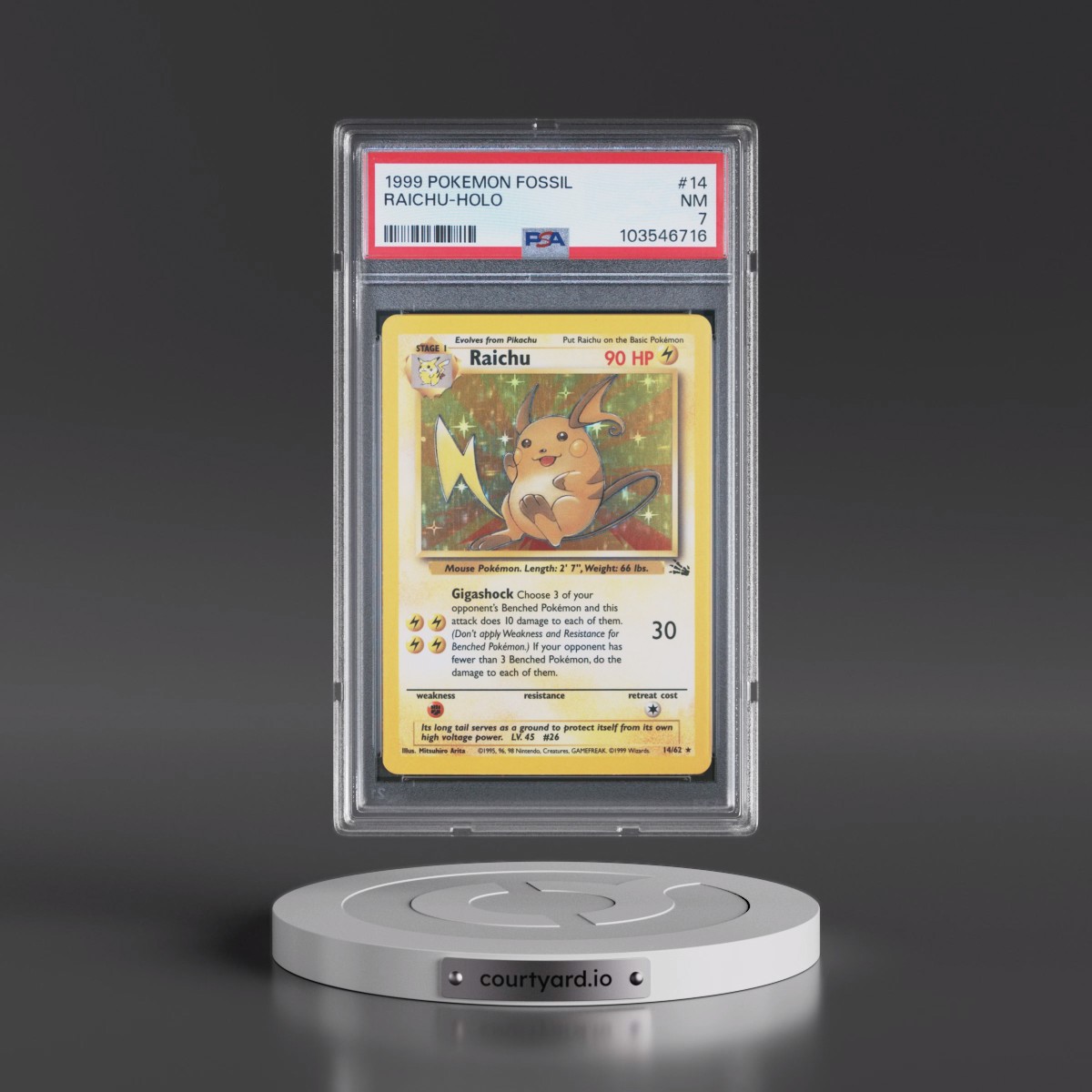 1999 Pokémon Fossil #14 Raichu - Holo (PSA 7 NM)