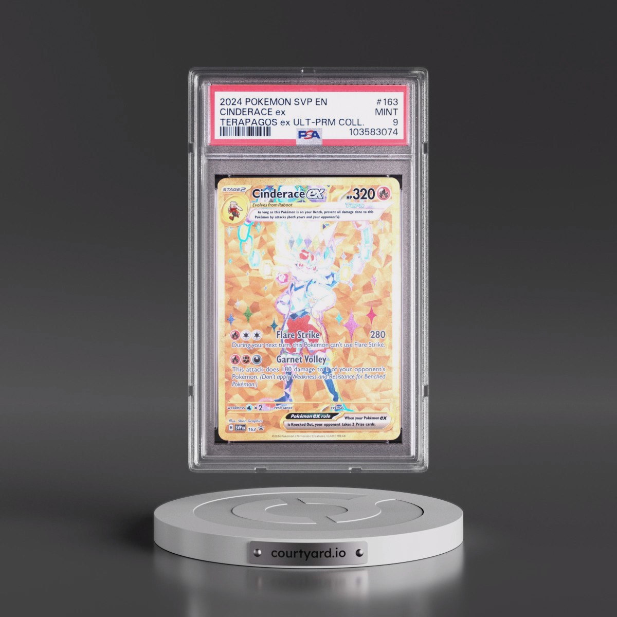 2024 Pokémon Svp EN-SV Black Star Promo #163 Cinderace EX - Holo Terapagos EX Ultra-Premium Collection (PSA 9 MINT)