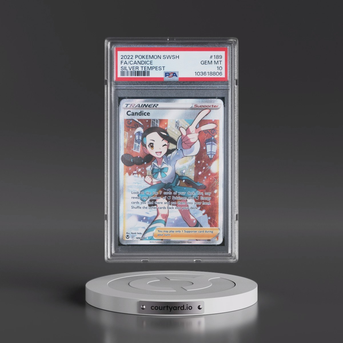 2022 Pokémon Sword & Shield Silver Tempest #189 Candice - Full Art (PSA 10 GEM MINT)