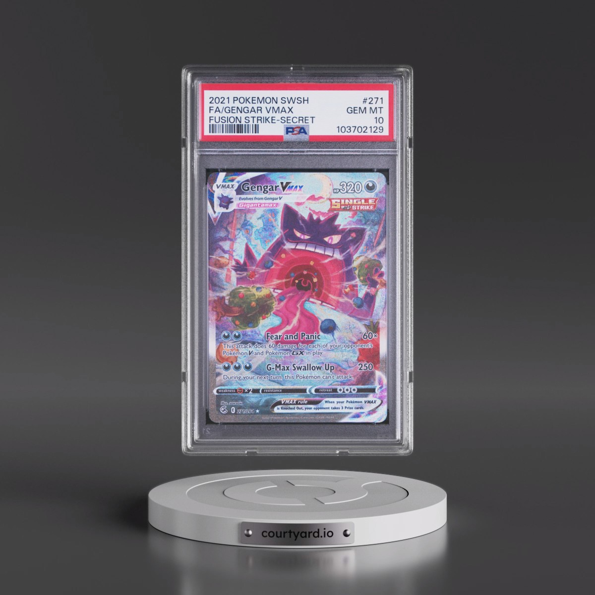 2021 Pokémon Sword & Shield Fusion Strike #271 Gengar Vmax - Full Art Secret (PSA 10 GEM MINT)