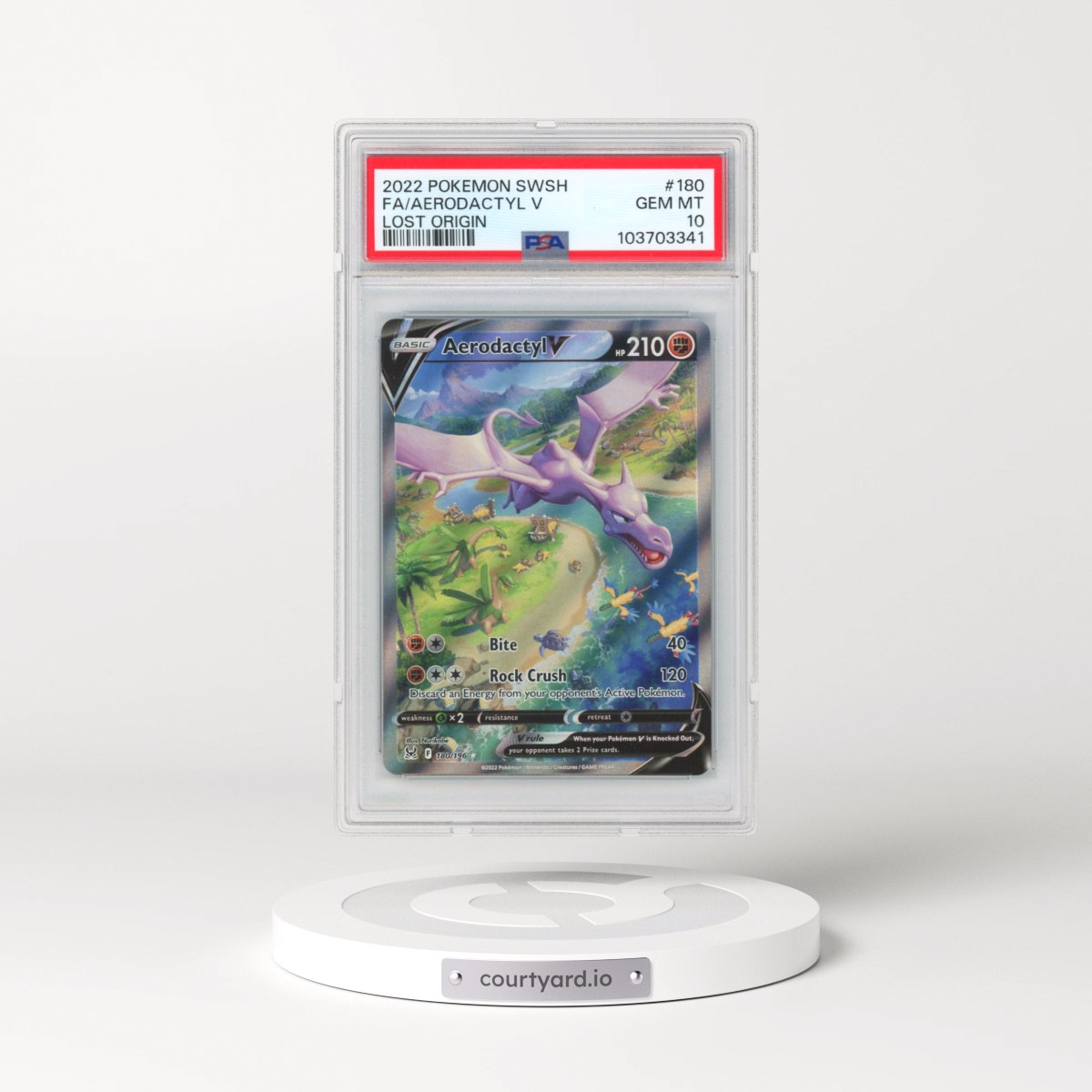 2022 Pokémon Sword & Shield Lost Origin #180 Aerodactyl V - Holo Full Art (PSA 10 GEM MINT)