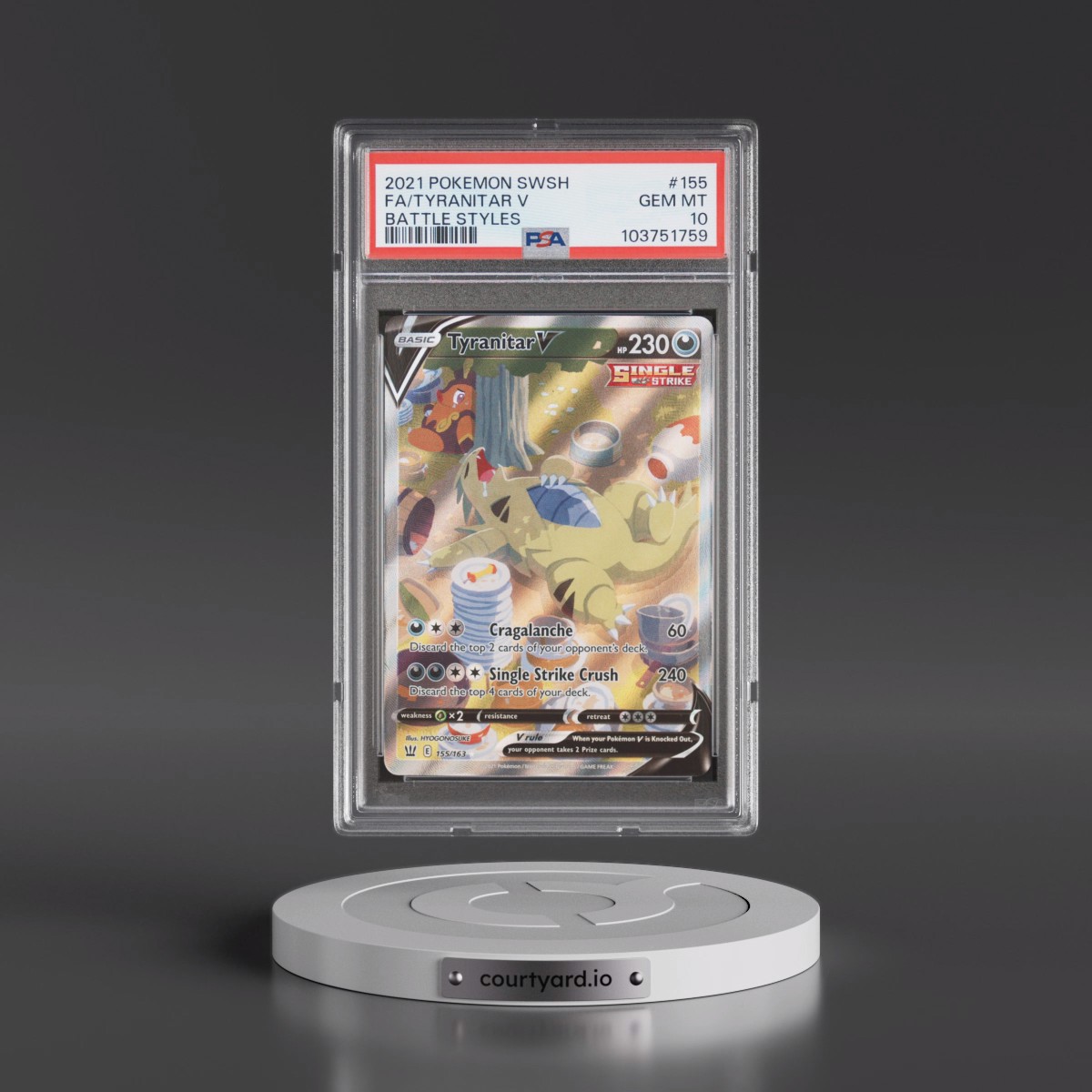 2021 Pokémon Sword & Shield Battle Styles #155 Tyranitar V - Holo Full Art (PSA 10 GEM MINT)