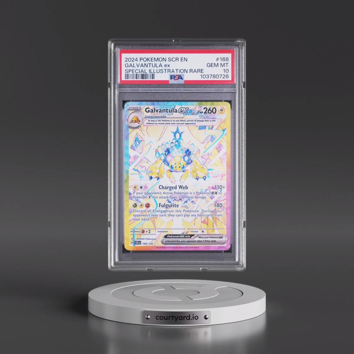 2024 Pokémon Scr EN-Stellar Crown #168 Galvantula EX - Holo Special Illustration Rare (PSA 10 GEM MINT)