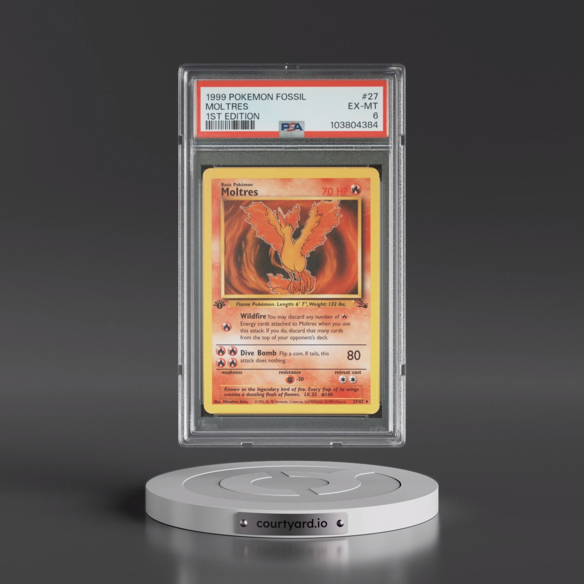 1999 Pokémon Fossil #27 Moltres - 1st Edition (PSA 6 EX-MT)