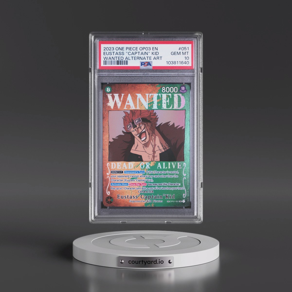 2023 One Piece Pillars of Strength #051 Eustass "Captain" Kid - Wanted Alternate Art (PSA 10 GEM MINT)