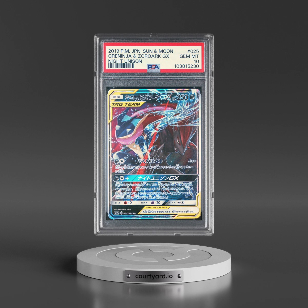 2019 Pokémon Sun & Moon Strength Expansion Pack Night Unison #025 Greninja & Zoroark GX - Holo (PSA 10 GEM MINT)