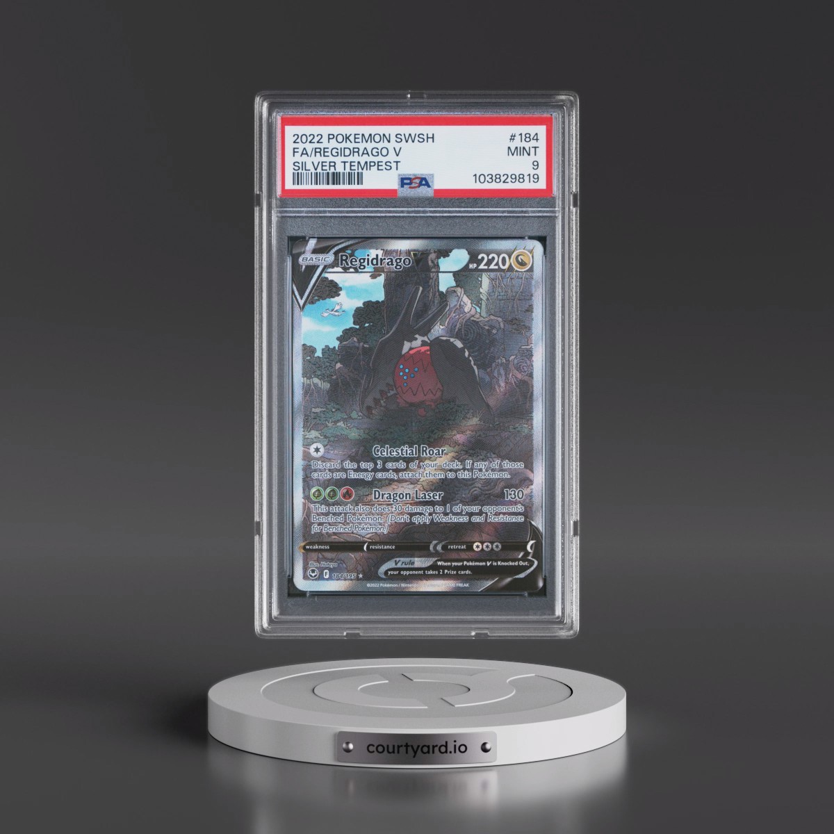 2022 Pokémon Sword & Shield Silver Tempest #184 Regidrago V - Holo Full Art (PSA 9 MINT)