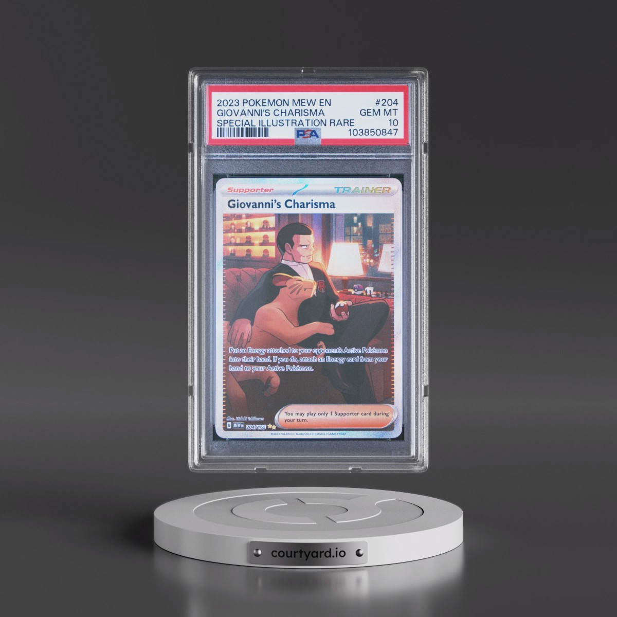 2023 Pokémon Mew EN-151 #204 Giovanni's Charisma - Special Illustration Rare (PSA 10 GEM MINT)