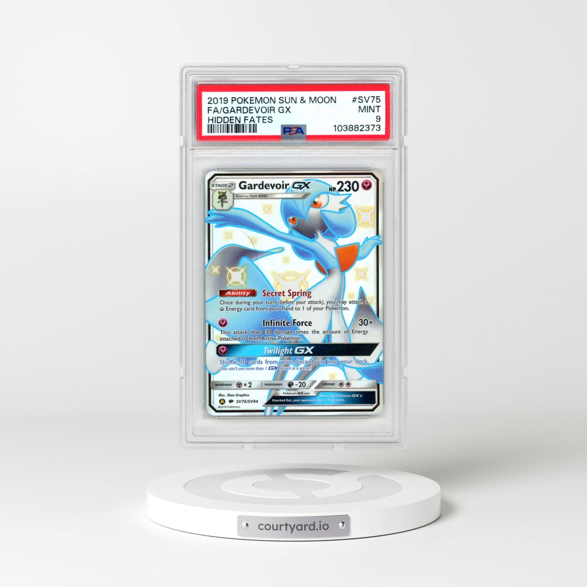 2019 Pokémon Sun & Moon Hidden Fates #SV75 Gardevoir GX - Holo Full Art (PSA 9 MINT)