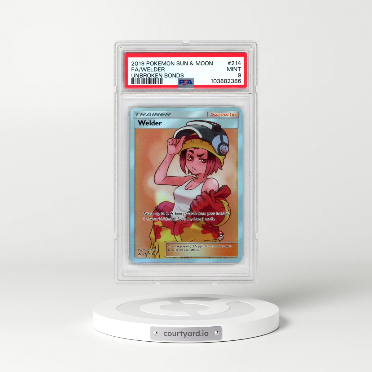 2019 Pokémon Sun & Moon Unbroken Bonds #214 Welder - Full Art (PSA 9 MINT)