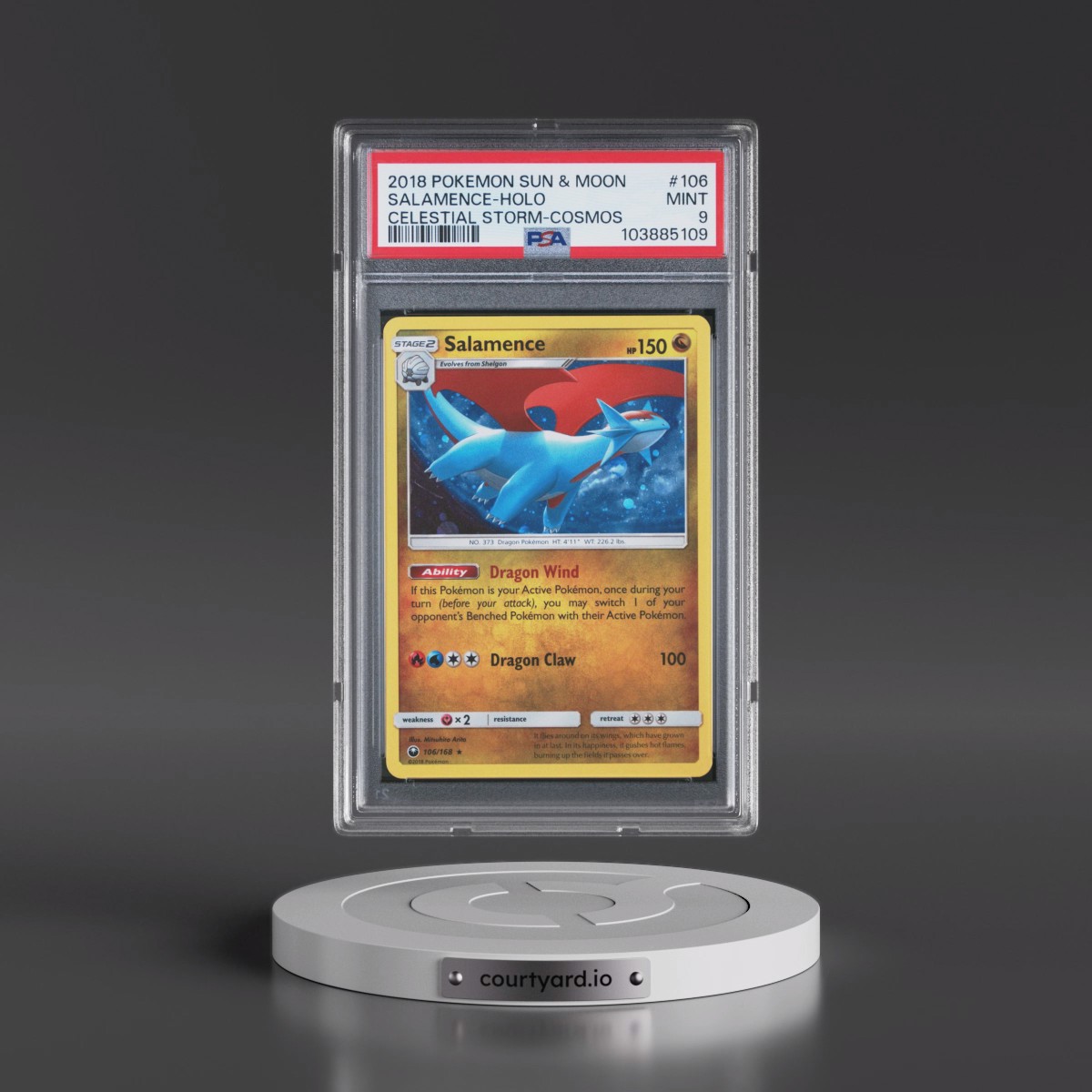 2018 Pokémon Sun & Moon Celestial Storm #106 Salamence - Holo Cosmos (PSA 9 MINT)