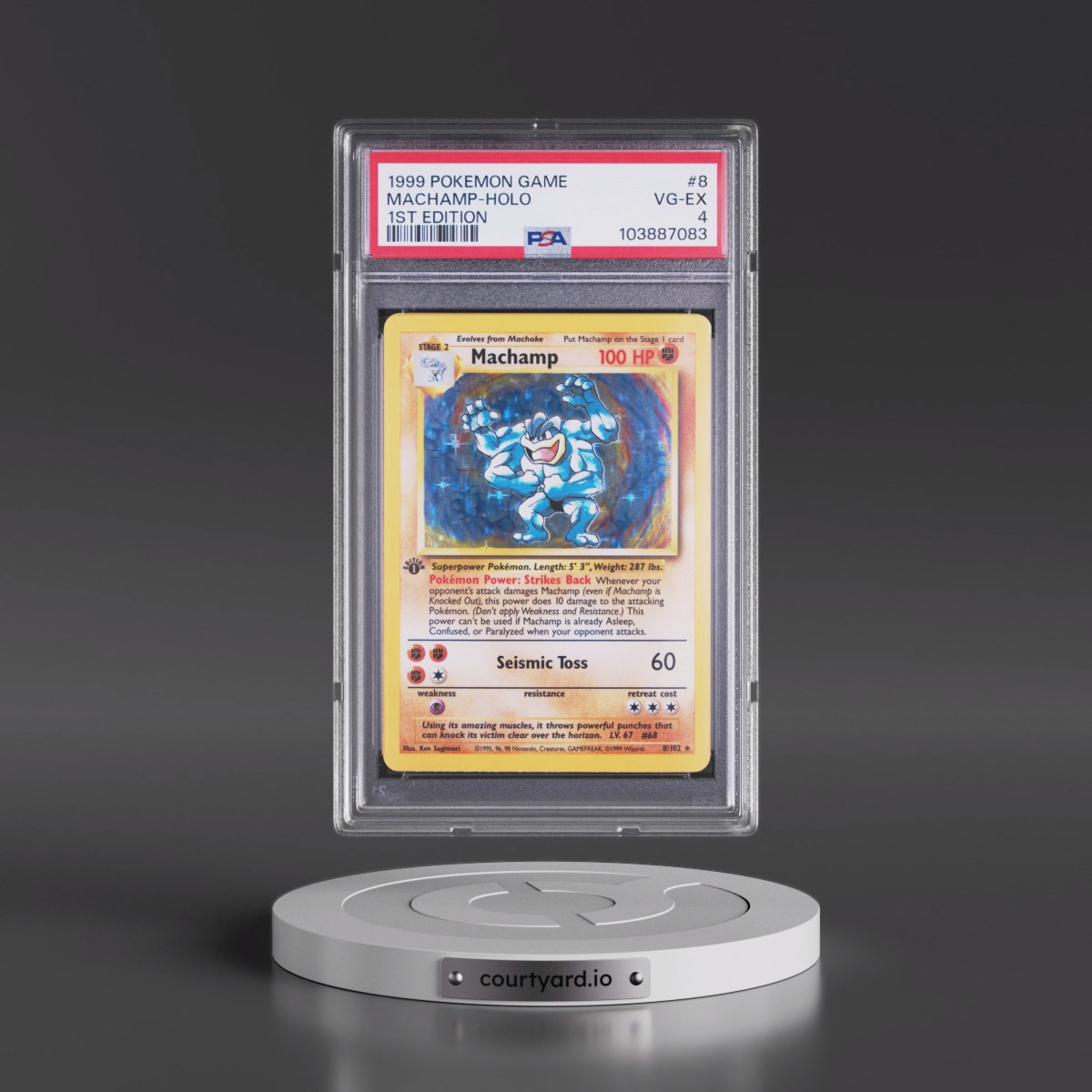 1999 Pokémon Game #8 Machamp - 1st Edition Holo (PSA 4 VG-EX)