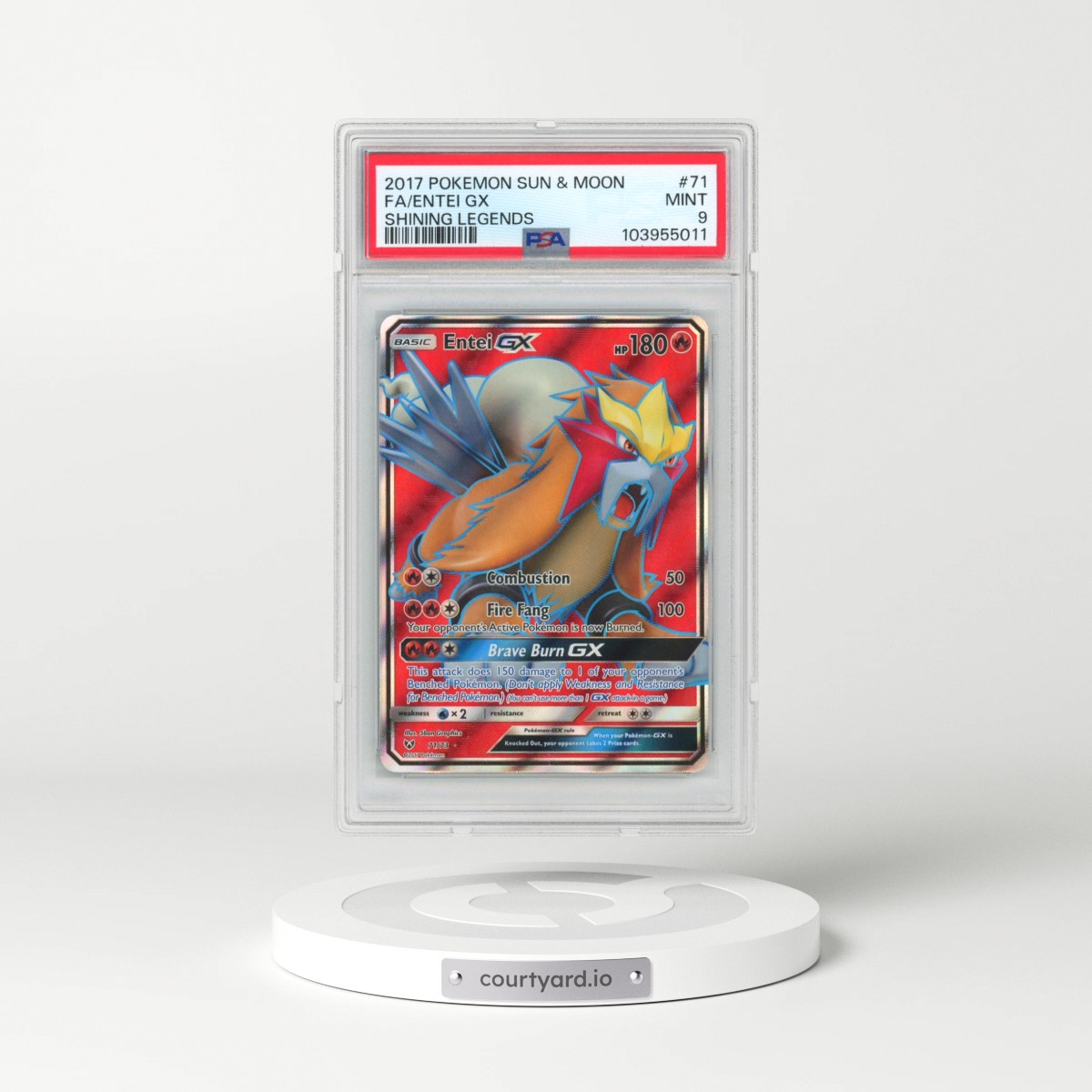 2017 Pokémon Sun & Moon Shining Legends #71 Entei GX - Holo Full Art (PSA 9 MINT)