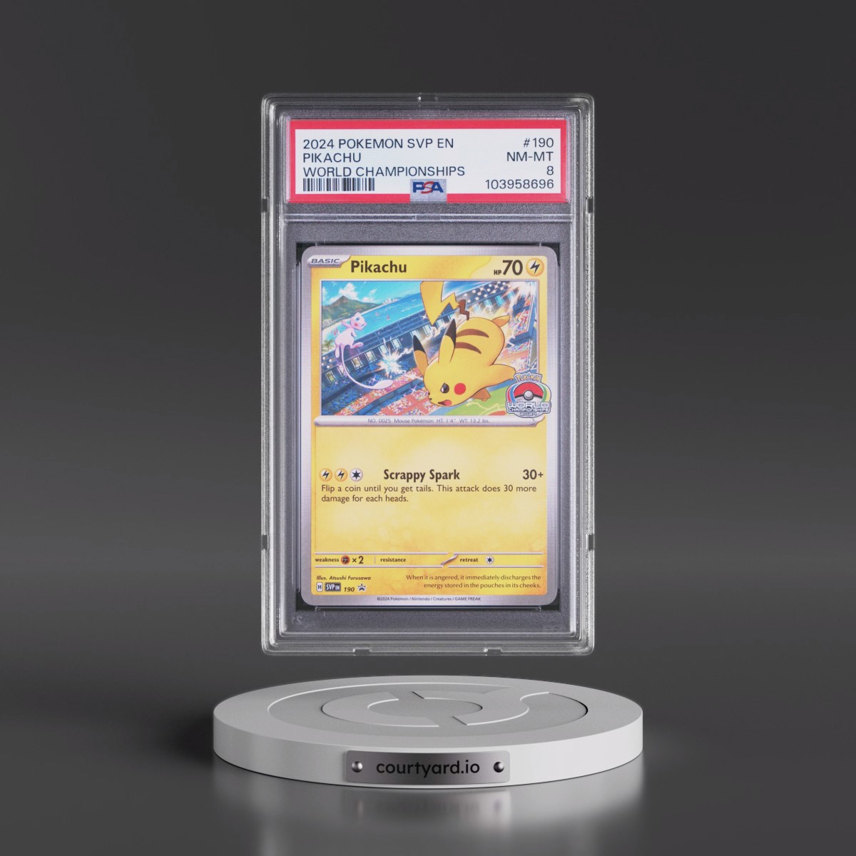 2024 Pokémon Svp EN-SV Black Star Promo #190 Pikachu - World Championships (PSA 8 NM-MT)