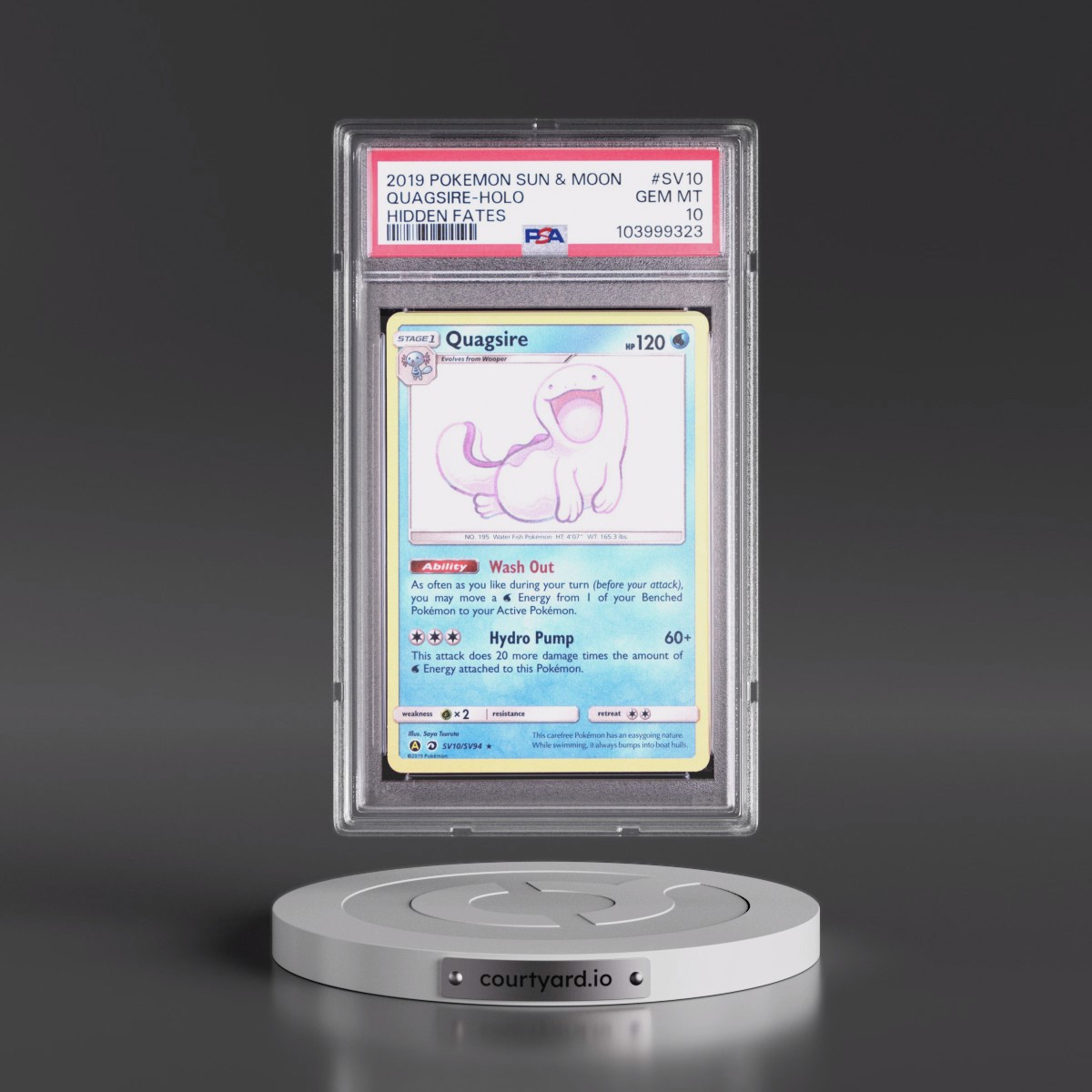 2019 Pokémon Sun & Moon Hidden Fates #SV10 Quagsire - Holo (PSA 10 GEM MINT)