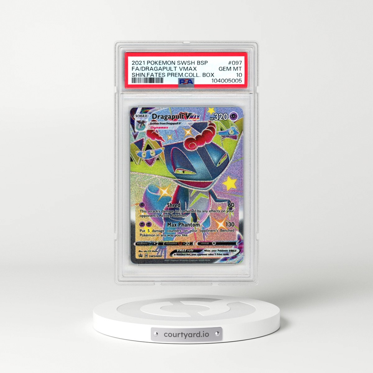 2021 Pokémon Swsh Black Star Promo #097 Dragapult Vmax - Full Art Shining Fates Premium Collection Box (PSA 10 GEM MINT)