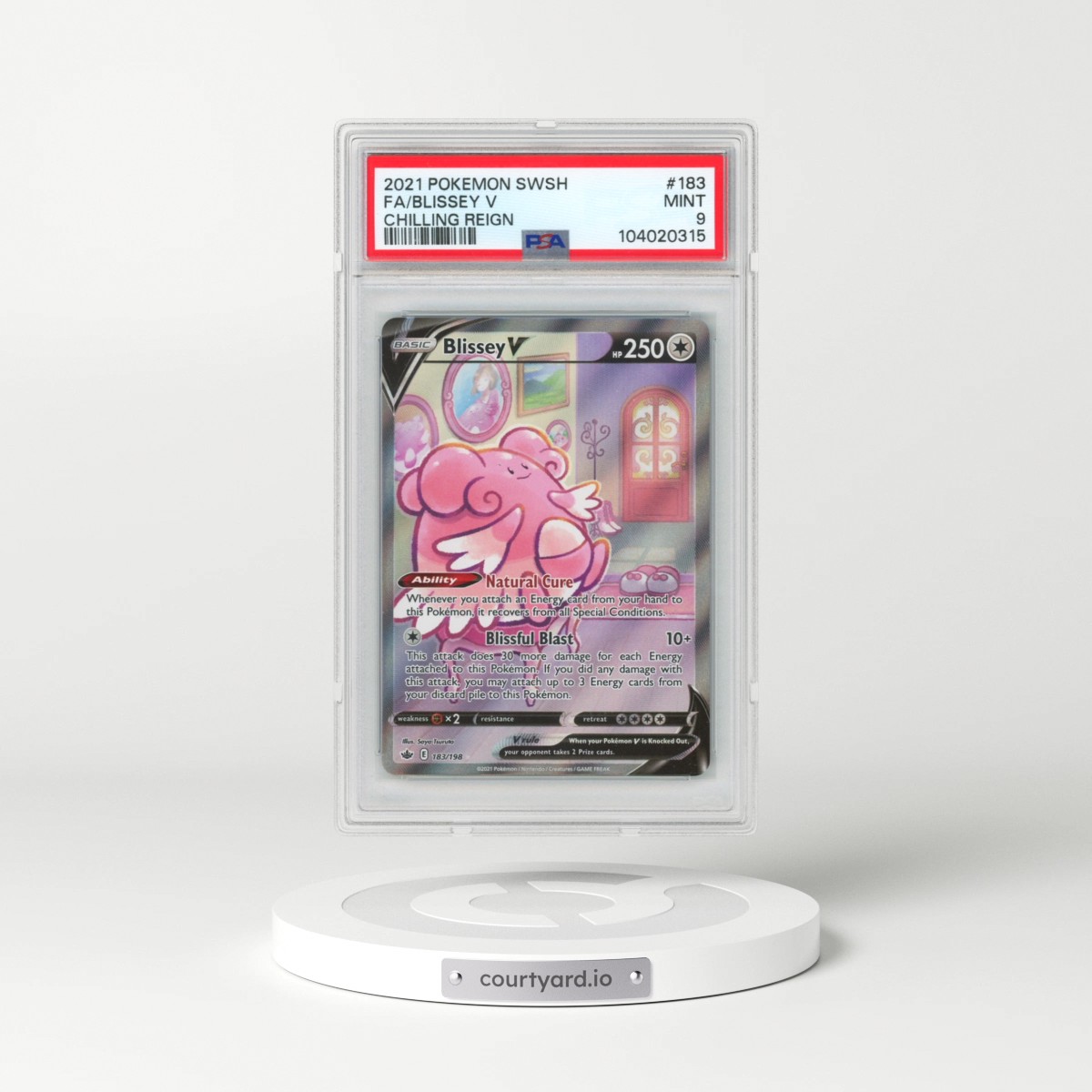 2021 Pokémon Sword & Shield Chilling Reign #183 Blissey V - Holo Full Art (PSA 9 MINT)